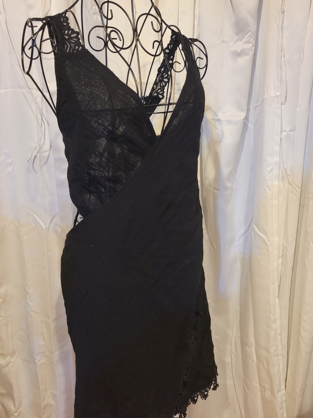 Amazon Black Lace-Trim Wrap Swim Coverup